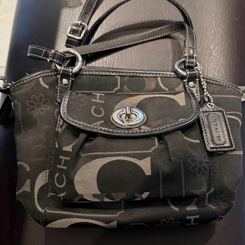 Coach Black and Gray Signature Shoulder Bag